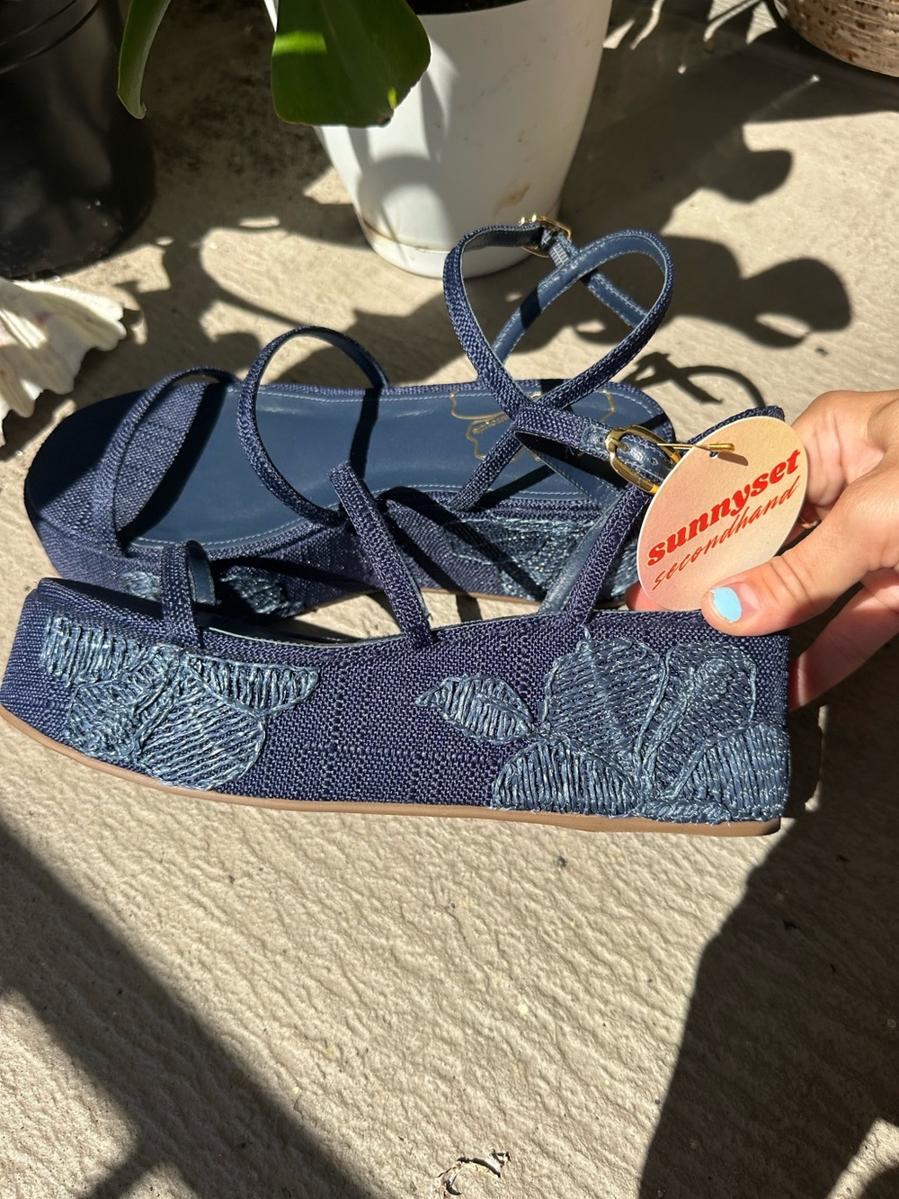 Larroude Navy Strappy Slingback Sandals - Picture 5 of 7